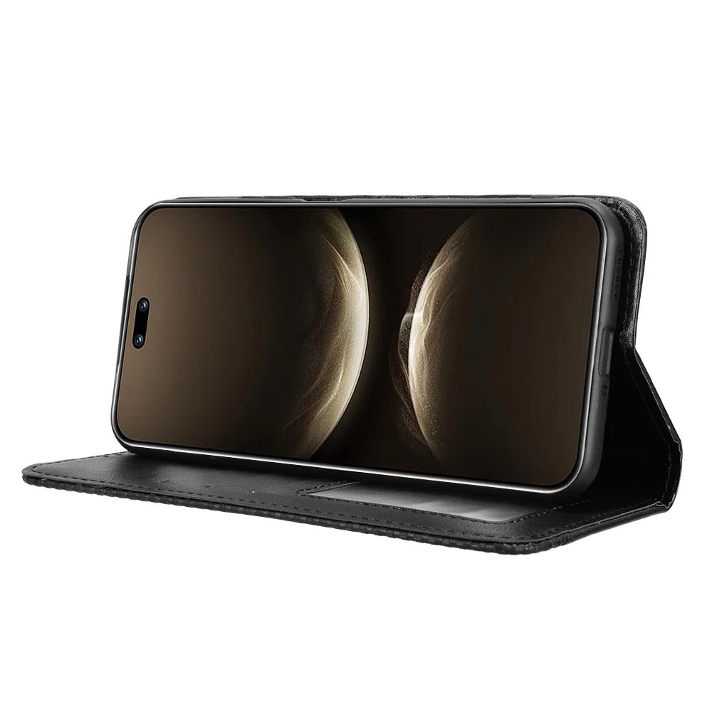 For Huawei nova 14 Ultra 5G Leather Case Wallet Stand Retro Texture Phone Cover - Black-Cellmalls