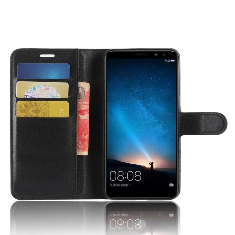 Litchi Skin Wallet Leather Stand Case for Huawei Mate 10 Lite / nova 2i / Maimang 6 - Black-Cellmalls