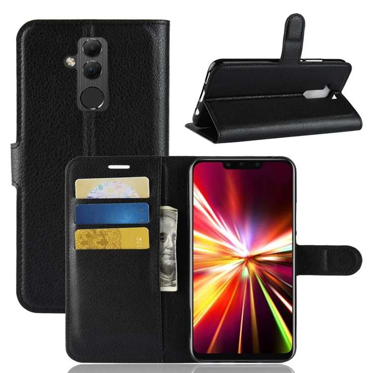 For Huawei Mate 20 Lite Litchi Grain Leather Wallet Mobile Phone Case Cover with Stand - Black-Cellmalls