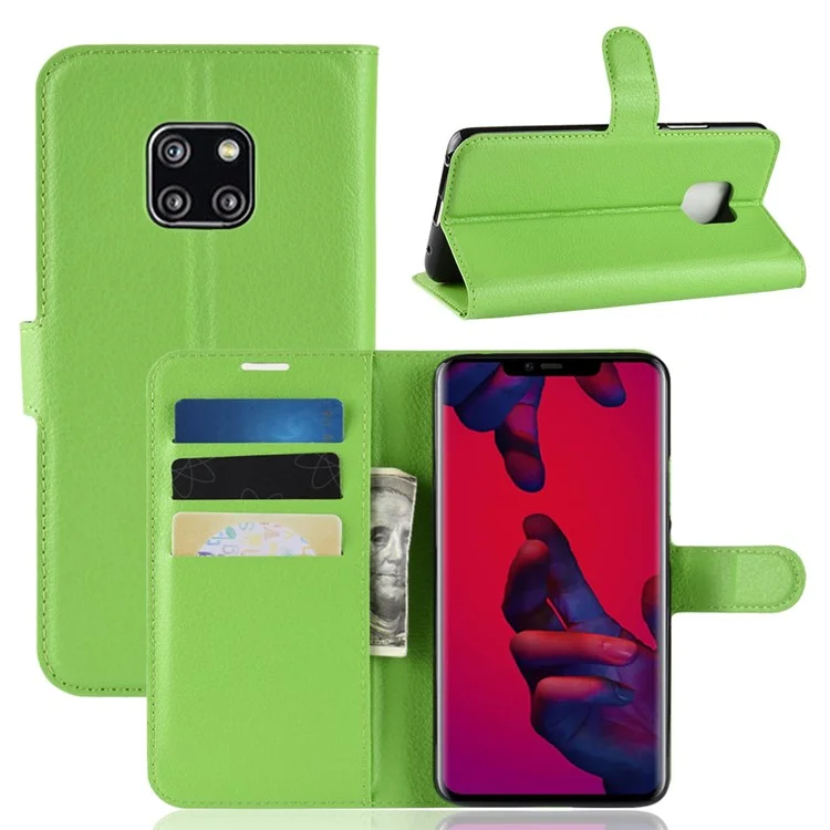 Litchi Texture Wallet Leather Case with Stand for Huawei Mate 20 Pro - Purple-Cellmalls