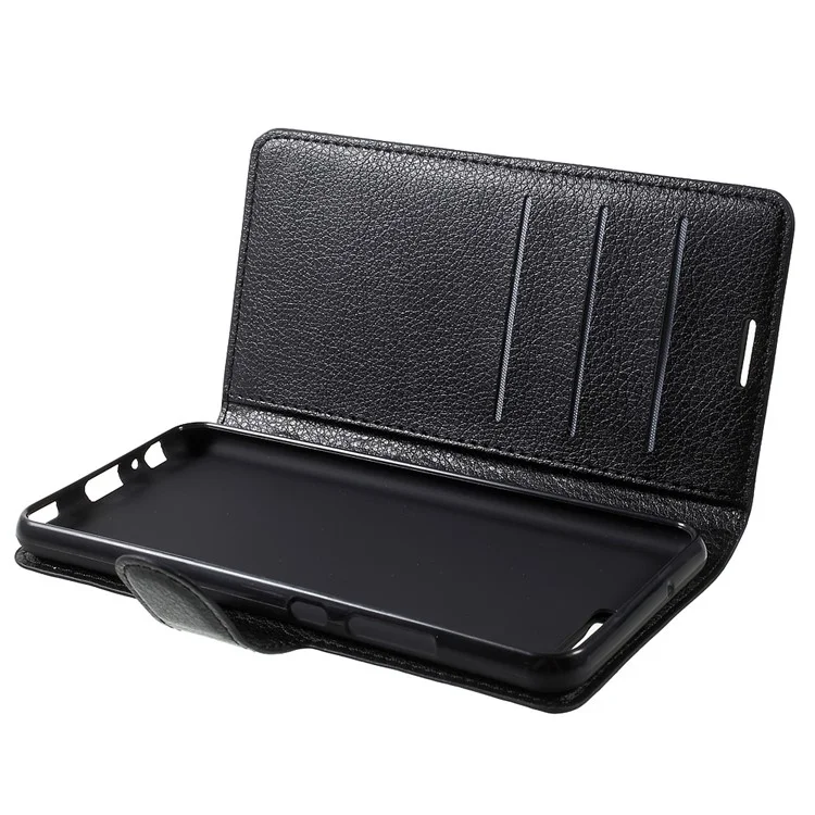 For Huawei P10 Litchi Skin Leather Stand Cover with Separated Wallet Design Anti-Collision Protection - Black-Cellmalls