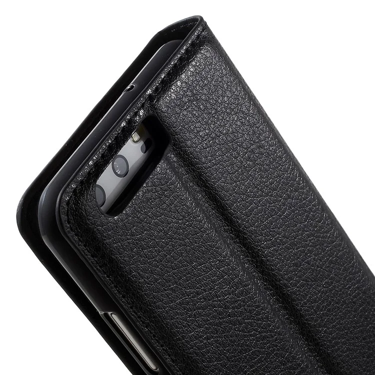 For Huawei P10 Litchi Skin Leather Stand Cover with Separated Wallet Design Anti-Collision Protection - Black-Cellmalls