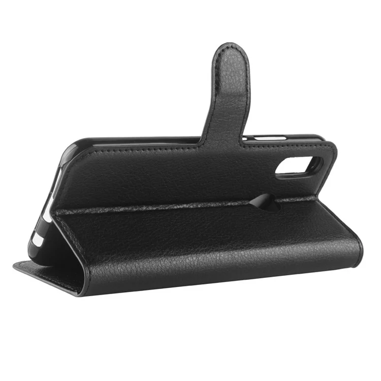 Litchi Texture Wallet Stand Leather Phone Accessory Case for Huawei P20 Lite / Nova 3e - Black-Cellmalls