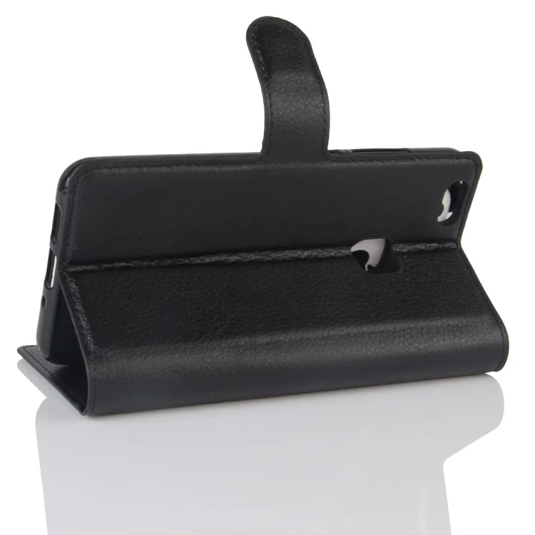 Lychee Litchi Skin Wallet Leather Cover with Stand for Huawei P10 Lite Mobile Cell Phone Accessory - Black-Cellmalls