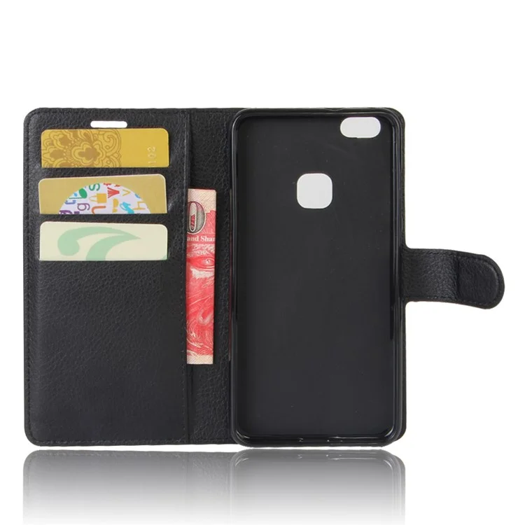 Lychee Litchi Skin Wallet Leather Cover with Stand for Huawei P10 Lite Mobile Cell Phone Accessory - Black-Cellmalls