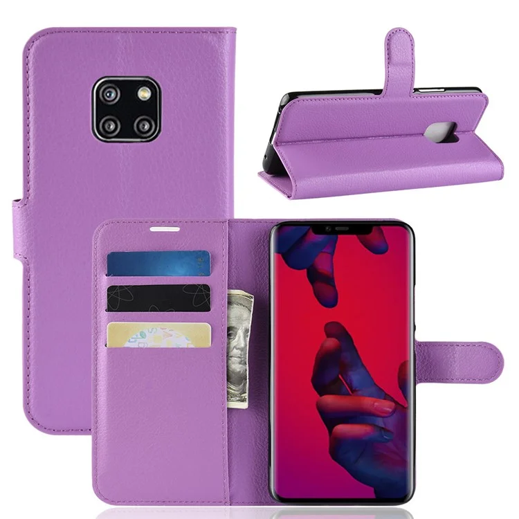 Litchi Texture Wallet Leather Case with Stand for Huawei Mate 20 Pro - Purple-Cellmalls