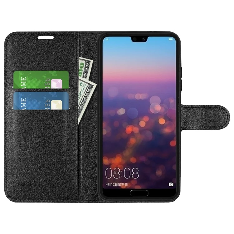 For Huawei P20 Litchi Texture Wallet Stand Leather Phone Accessory Case - Black-Cellmalls