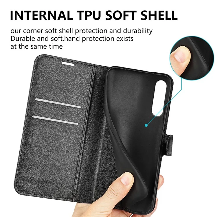 For Huawei P20 Litchi Texture Wallet Stand Leather Phone Accessory Case - Black-Cellmalls