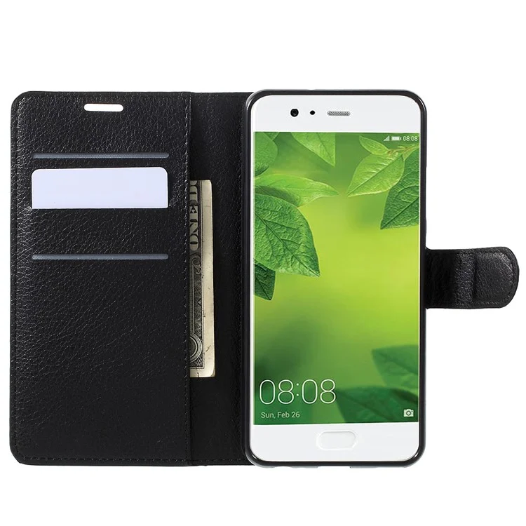 For Huawei P10 Litchi Skin Leather Stand Cover with Separated Wallet Design Anti-Collision Protection - Black-Cellmalls