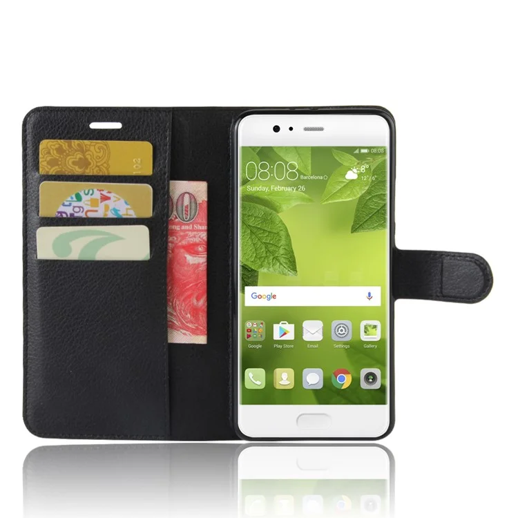 Lychee Grain Wallet Leather Phone Case for Huawei P10 Plus - Black-Cellmalls