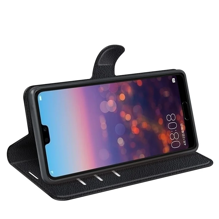 For Huawei P20 Litchi Texture Wallet Stand Leather Phone Accessory Case - Black-Cellmalls