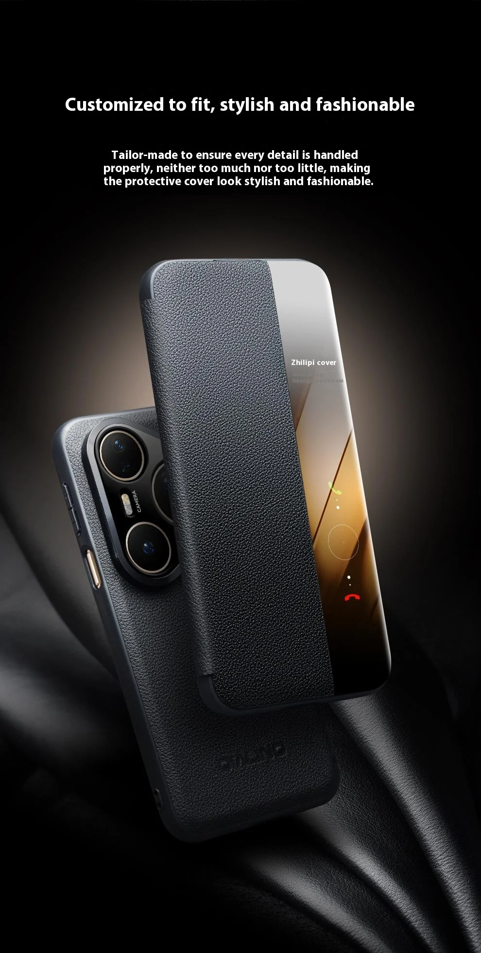 QIALINO For Huawei Pura 80 Case Window View Auto Wake  /  Sleep Genuine Cow Leather Flip Phone Cover - Black-Cellmalls