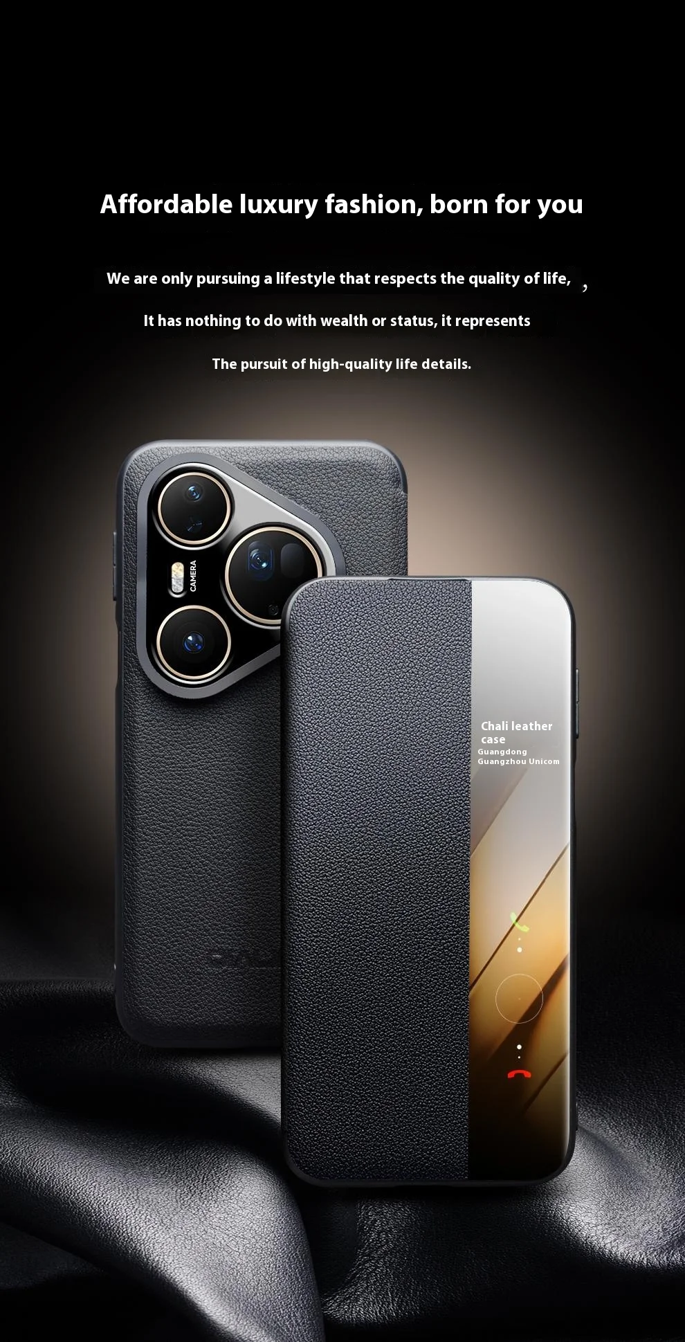 QIALINO For Huawei Pura 80 Case Window View Auto Wake  /  Sleep Genuine Cow Leather Flip Phone Cover - Black-Cellmalls