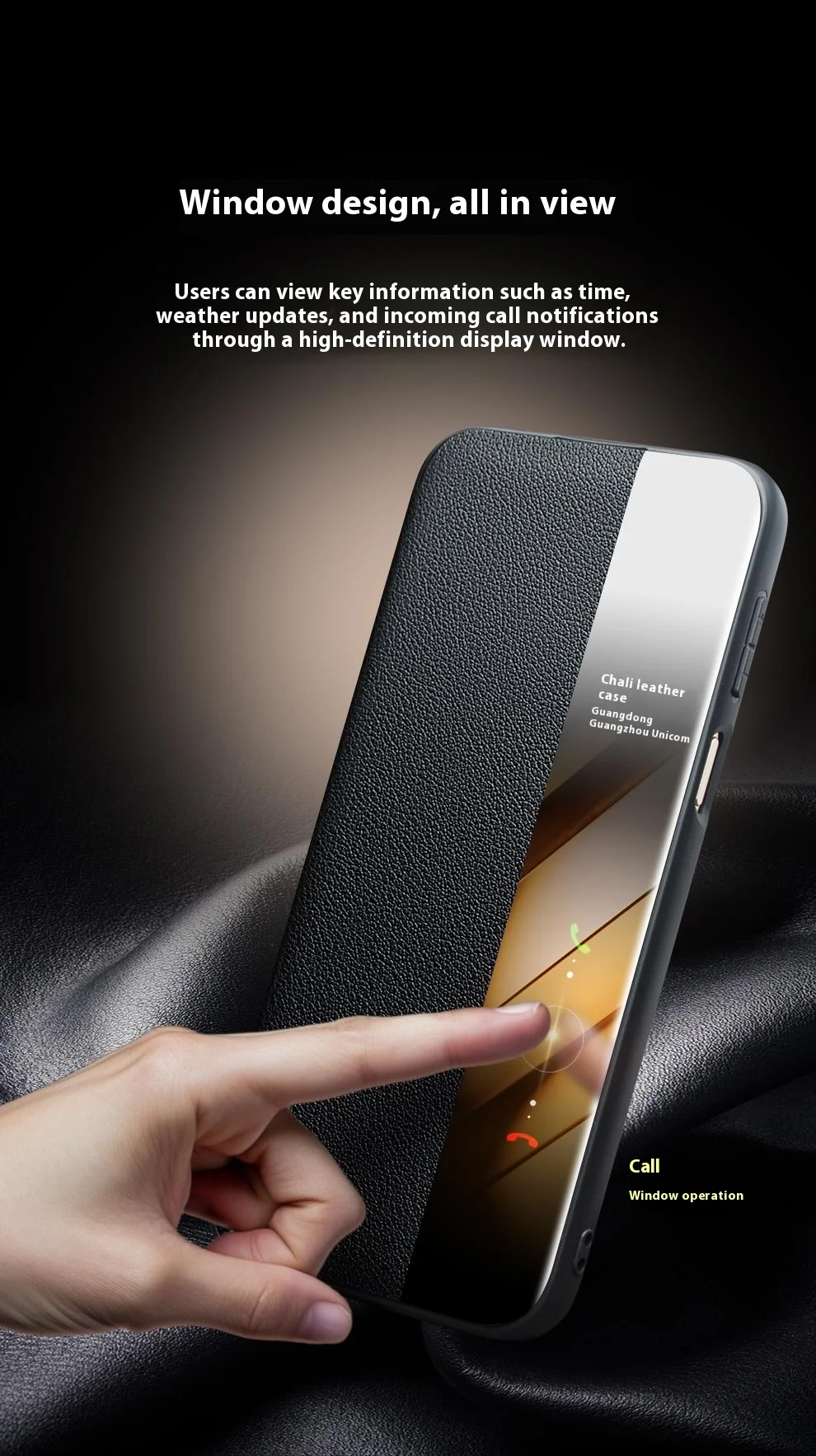 QIALINO For Huawei Pura 80 Case Window View Auto Wake  /  Sleep Genuine Cow Leather Flip Phone Cover - Black-Cellmalls