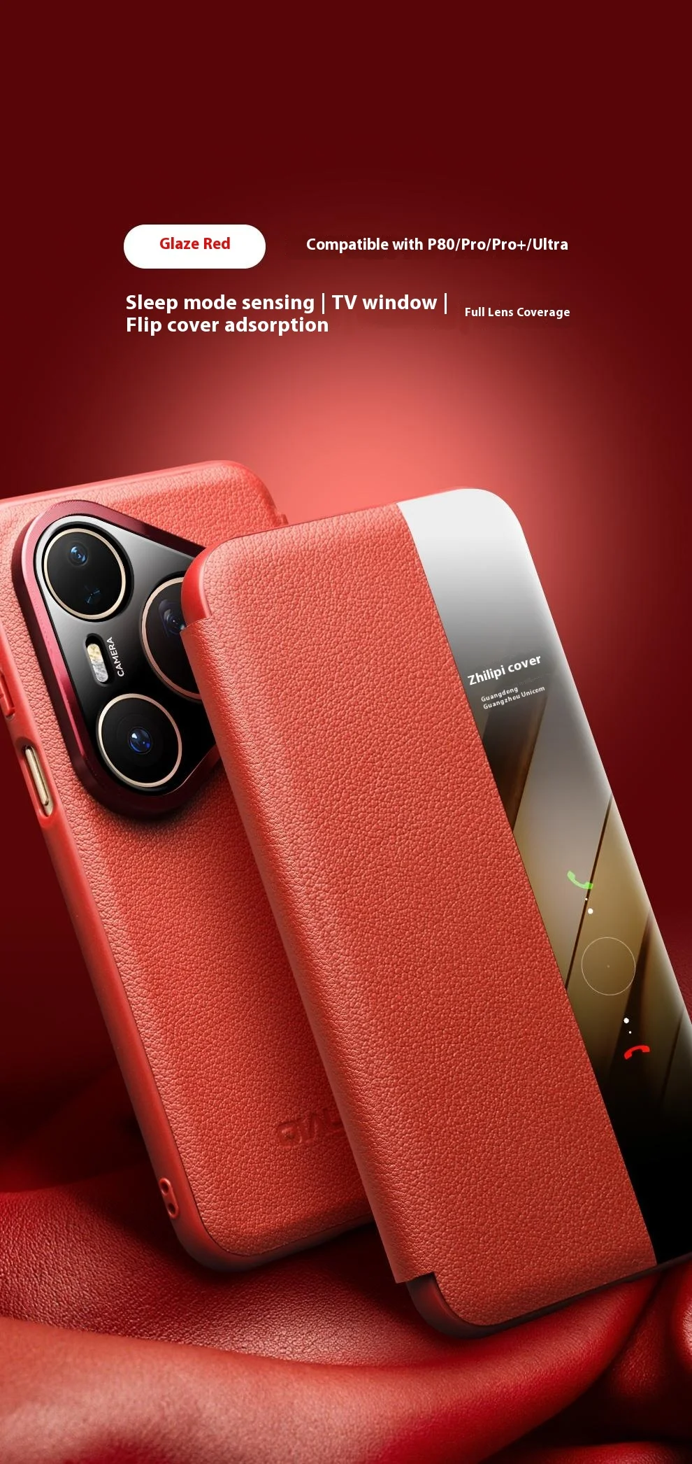 QIALINO For Huawei Pura 80 Case Window View Auto Wake  /  Sleep Genuine Cow Leather Flip Phone Cover - Black-Cellmalls