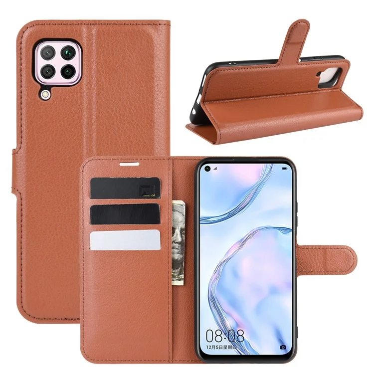 Litchi Surface Leather Wallet Case for Huawei nova 6 SE / nova 7i / P40 Lite Adjustable Stand Phone Case - Black-Cellmalls