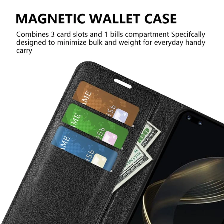 For Huawei nova 11 Pro / nova 11 Ultra Dustproof Phone Cover TPU + PU Leather Litchi Texture Phone Stand Case Wallet - Black-Cellmalls