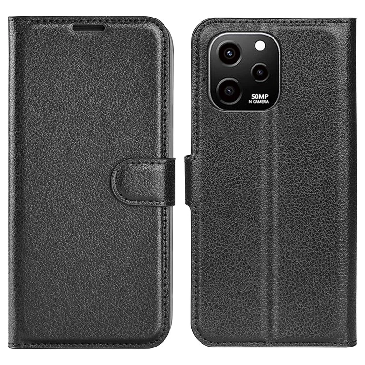 For Huawei nova Y61 4G Full Protection Flip Phone Case Litchi Texture PU Leather Stand Wallet Phone Cover - Black-Cellmalls