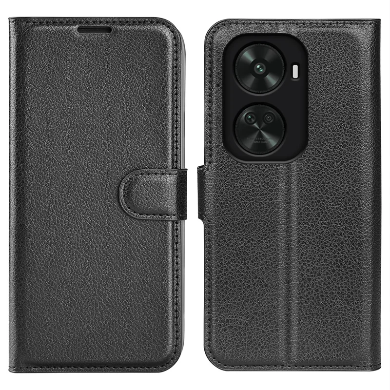 For Huawei nova 11 SE / nova 12 SE 4G Leather Case Litchi Texture Stand Phone Wallet Cover - Black-Cellmalls
