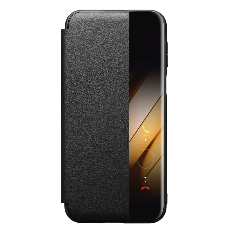 QIALINO For Huawei Pura 80 Pro / 80 Pro+ Case Window View Auto Wake / Sleep Genuine Cow Leather Flip Phone Cover - Black-Cellmalls