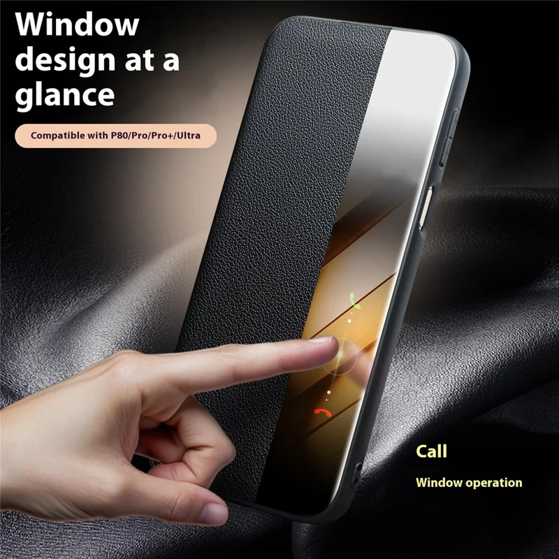 QIALINO For Huawei Pura 80 Ultra Case Window View Auto Wake / Sleep Genuine Cow Leather Flip Phone Cover - Black-Cellmalls