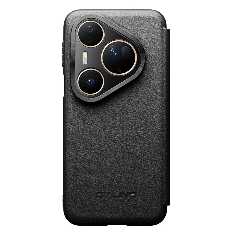 QIALINO For Huawei Pura 80 Ultra Case Window View Auto Wake / Sleep Genuine Cow Leather Flip Phone Cover - Black-Cellmalls
