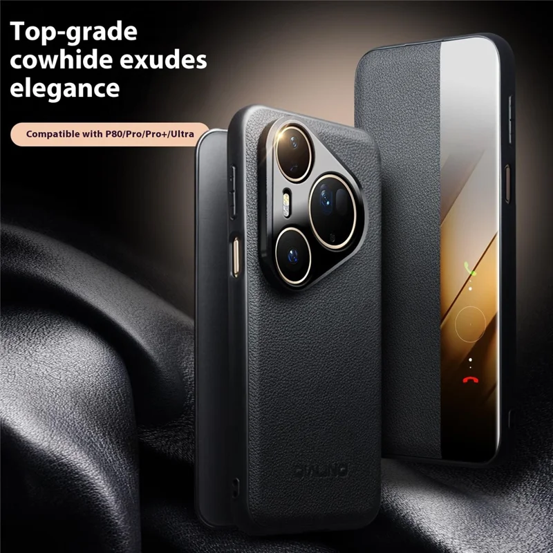 QIALINO For Huawei Pura 80 Ultra Case Window View Auto Wake / Sleep Genuine Cow Leather Flip Phone Cover - Black-Cellmalls