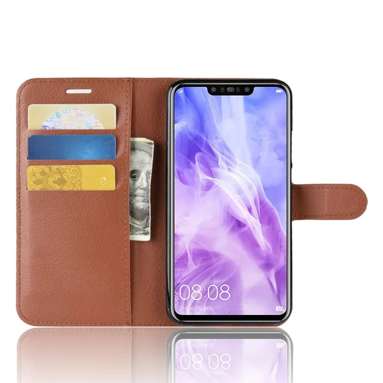 Litchi Skin Leather Wallet Shell Case for Huawei nova 3 - Brown-Cellmalls