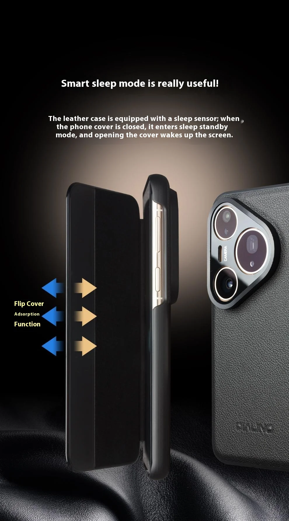 QIALINO For Huawei Pura 80 Case Window View Auto Wake  /  Sleep Genuine Cow Leather Flip Phone Cover - Black-Cellmalls