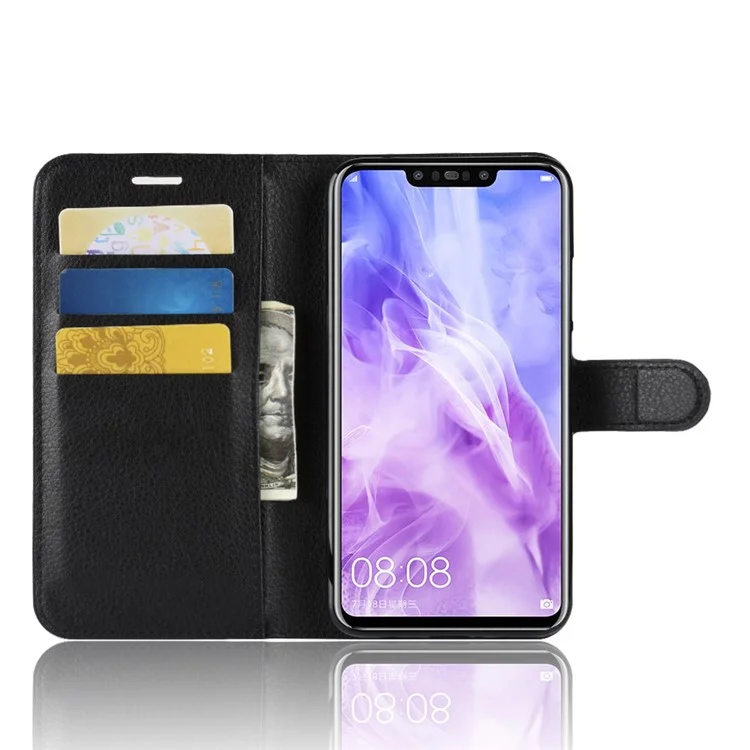 Litchi Texture Wallet Stand Leather Phone Case for Huawei nova 3i / P Smart+ - Black-Cellmalls