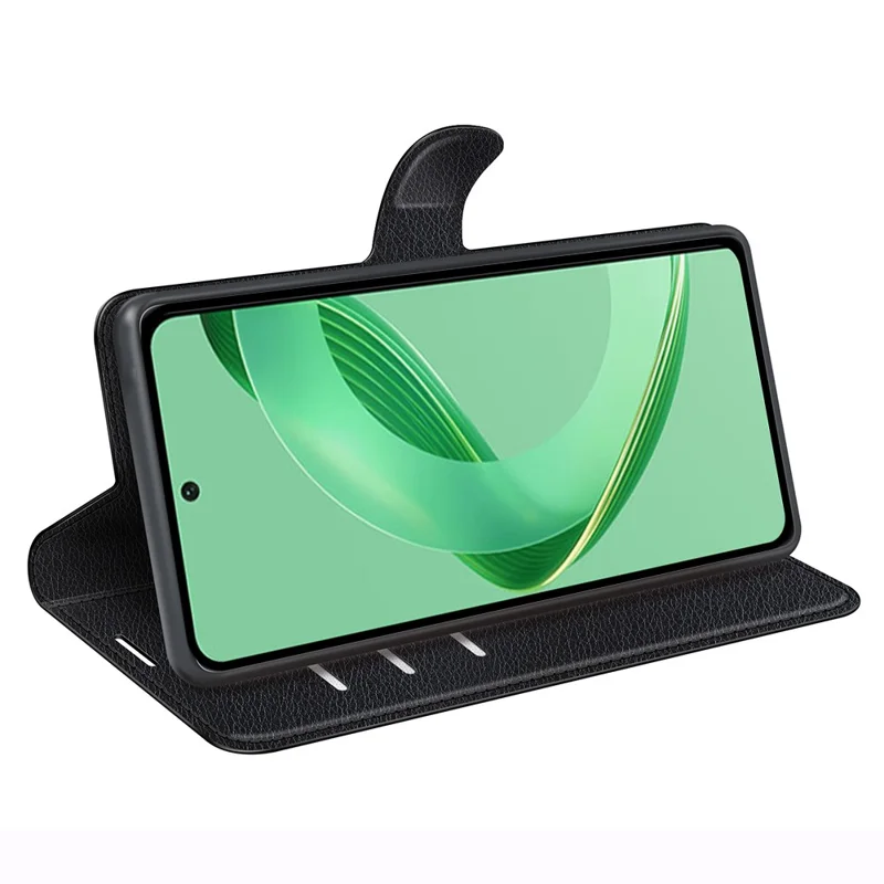 For Huawei nova 11 SE / nova 12 SE 4G Leather Case Litchi Texture Stand Phone Wallet Cover - Black-Cellmalls