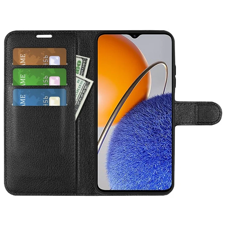 For Huawei nova Y61 4G Full Protection Flip Phone Case Litchi Texture PU Leather Stand Wallet Phone Cover - Black-Cellmalls