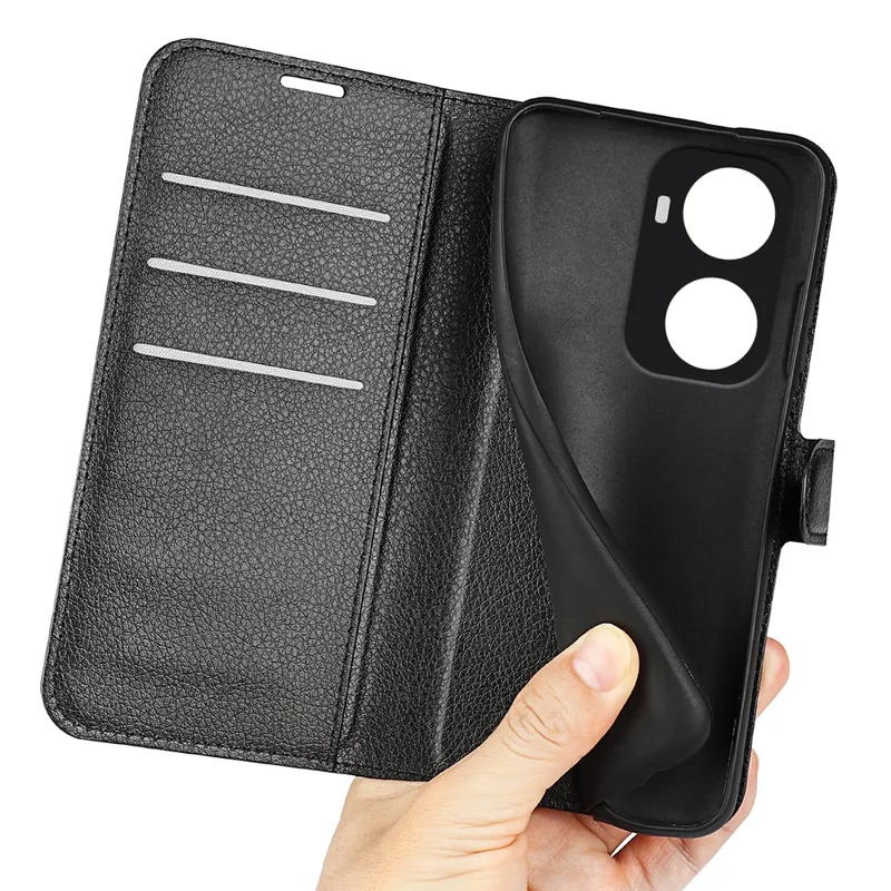 For Huawei nova 11 SE / nova 12 SE 4G Leather Case Litchi Texture Stand Phone Wallet Cover - Black-Cellmalls