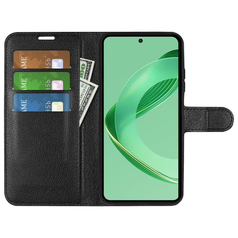 For Huawei nova 11 SE / nova 12 SE 4G Leather Case Litchi Texture Stand Phone Wallet Cover - Black-Cellmalls