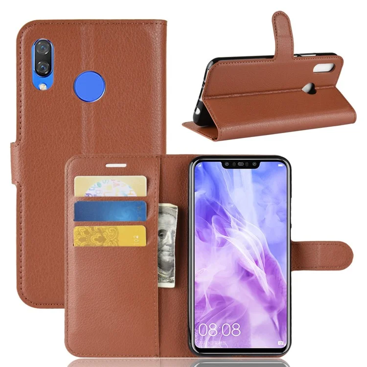 Litchi Skin Leather Wallet Shell Case for Huawei nova 3 - Brown-Cellmalls