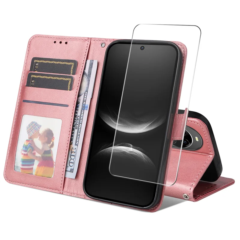 For Huawei nova 14 5G PU Leather Wallet Case ENKAY HAT PRINCE Phone Stand Cover with Tempered Glass - Pink-Cellmalls