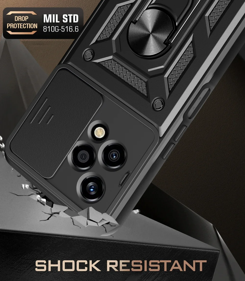 For Honor 200 Lite Case PC+TPU Kickstand Phone Shell with Slide Camera Lid - Black-Cellmalls