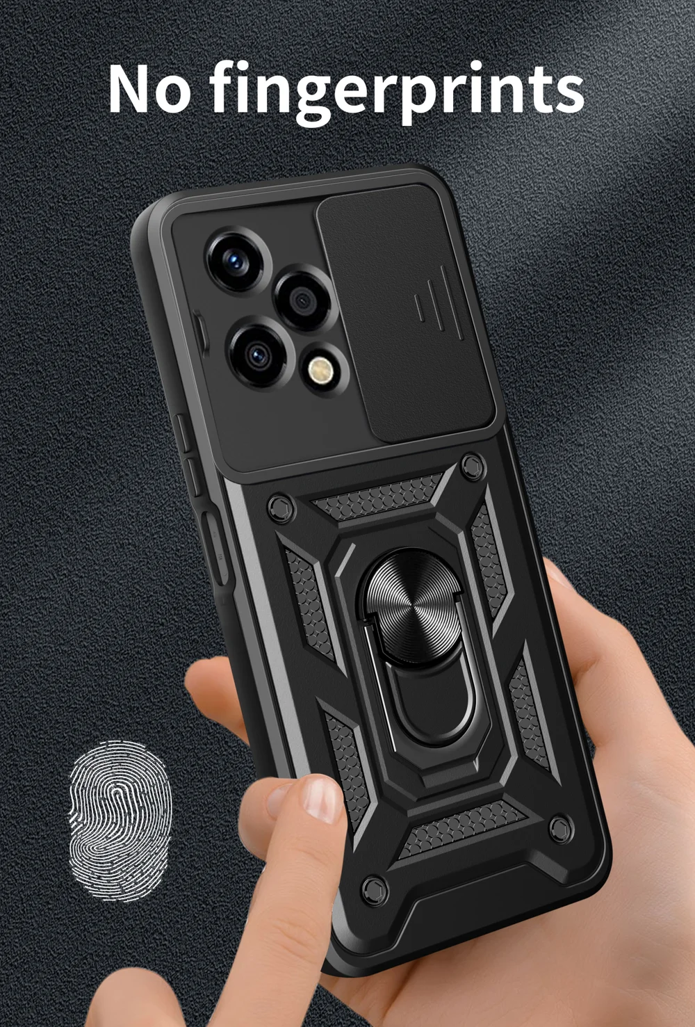 For Honor 200 Lite Case PC+TPU Kickstand Phone Shell with Slide Camera Lid - Black-Cellmalls