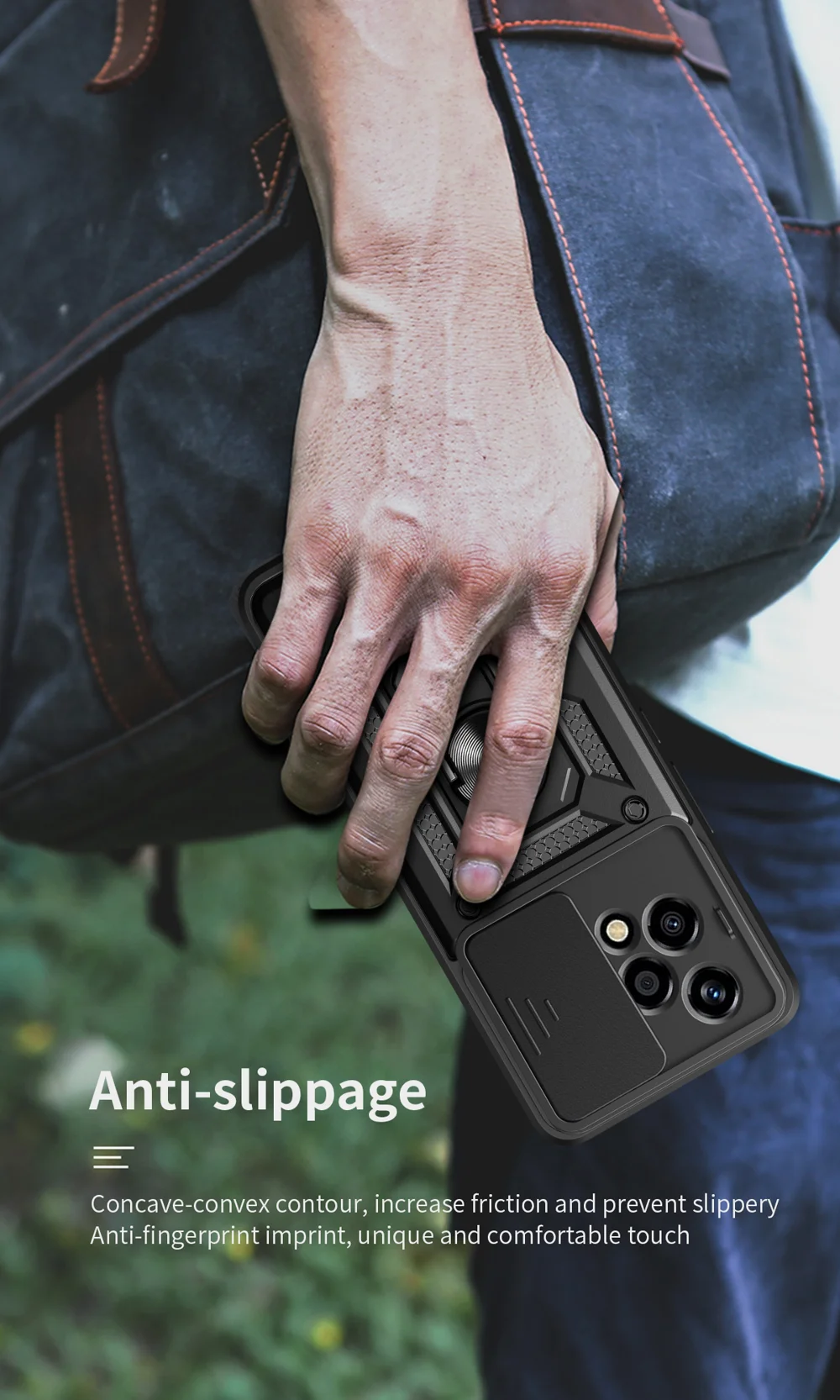 For Honor 200 Lite Case PC+TPU Kickstand Phone Shell with Slide Camera Lid - Black-Cellmalls