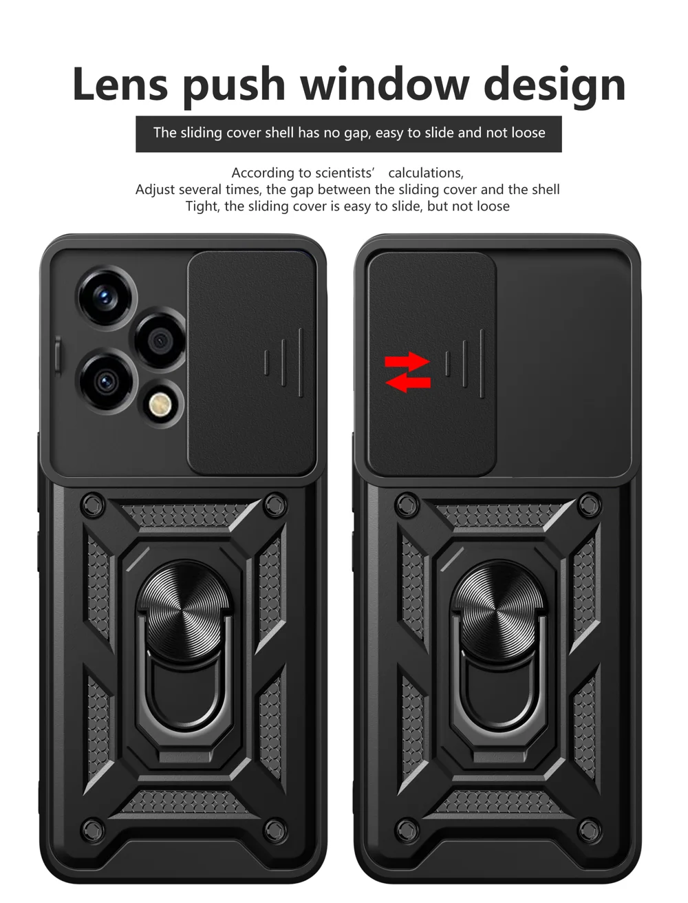 For Honor 200 Lite Case PC+TPU Kickstand Phone Shell with Slide Camera Lid - Black-Cellmalls