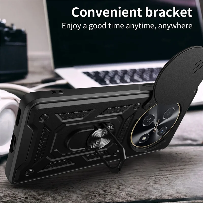 For Huawei nova 12i 4G Case with Slide Camera Lid PC+TPU Kickstand Phone Cover - Black-Cellmalls