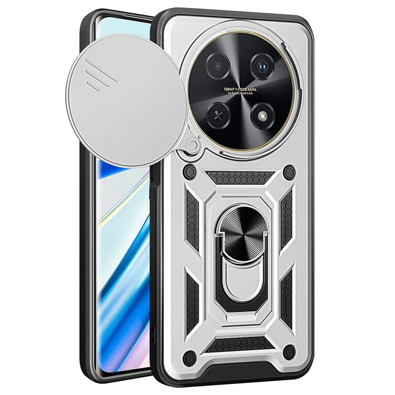 For Huawei nova 12i 4G Case with Slide Camera Lid PC+TPU Kickstand Phone Cover - Black-Cellmalls