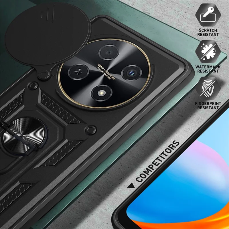 For Huawei nova 12i 4G Case with Slide Camera Lid PC+TPU Kickstand Phone Cover - Black-Cellmalls