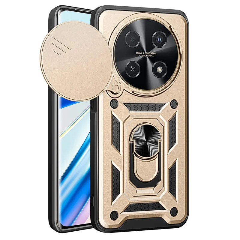 For Huawei nova 12i 4G Case with Slide Camera Lid PC+TPU Kickstand Phone Cover - Black-Cellmalls