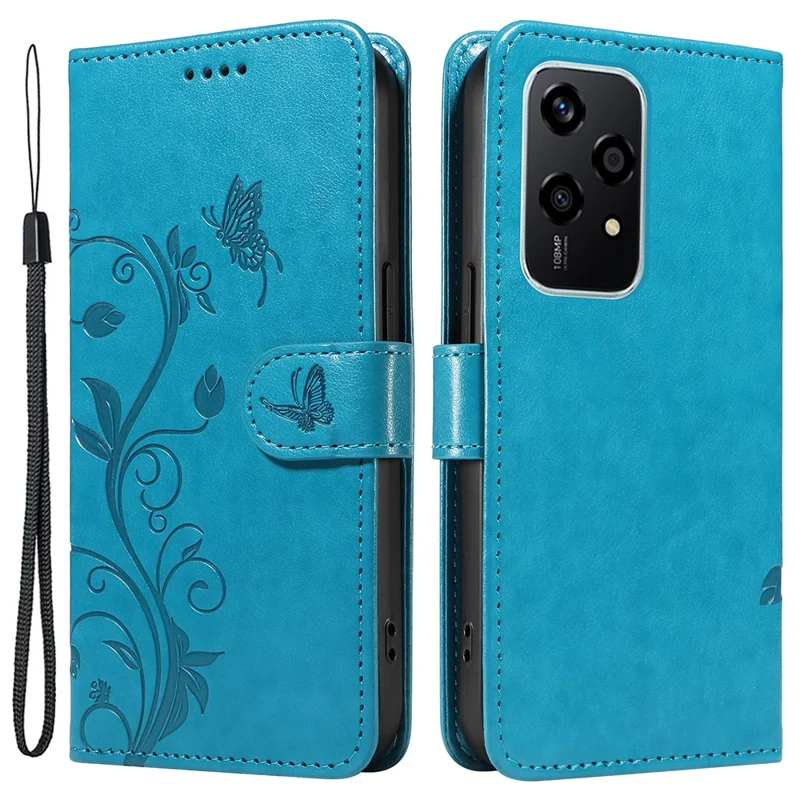 For Honor 200 Lite PU Leather Cases Flower Pattern Wallet Stand Phone Cover with Strap - Grey-Cellmalls
