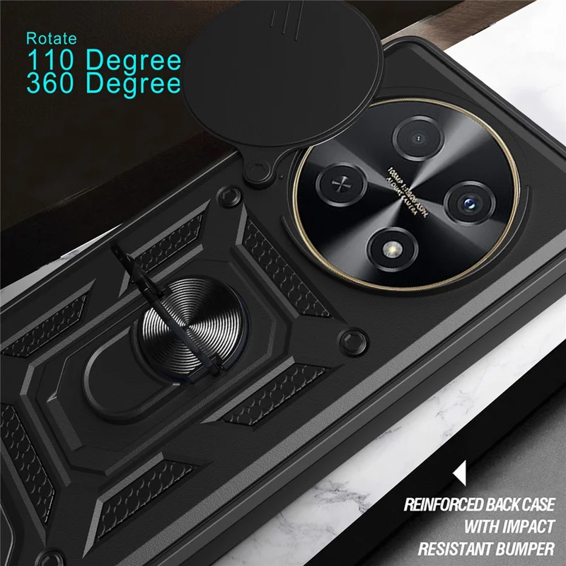For Huawei nova 12i 4G Case with Slide Camera Lid PC+TPU Kickstand Phone Cover - Black-Cellmalls
