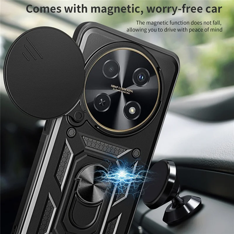 For Huawei nova 12i 4G Case with Slide Camera Lid PC+TPU Kickstand Phone Cover - Black-Cellmalls