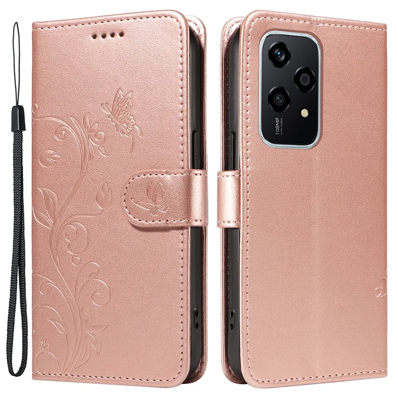 For Honor 200 Lite PU Leather Cases Flower Pattern Wallet Stand Phone Cover with Strap - Grey-Cellmalls