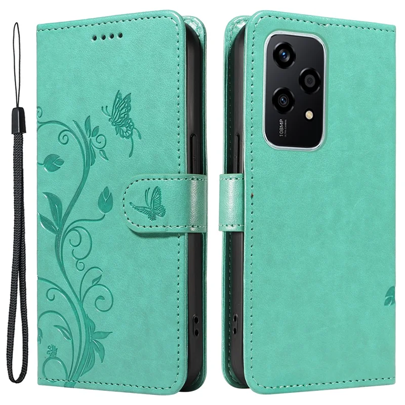 For Honor 200 Lite PU Leather Cases Flower Pattern Wallet Stand Phone Cover with Strap - Grey-Cellmalls