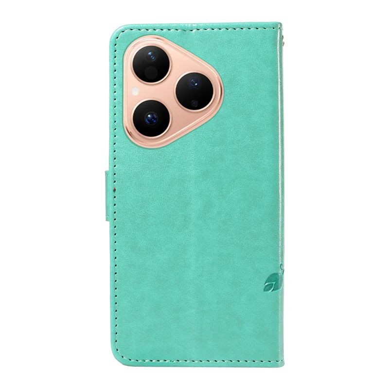 For Huawei Pura 80 PU Leather Cases Flower Pattern Wallet Stand Phone Cover with Strap - Green-Cellmalls